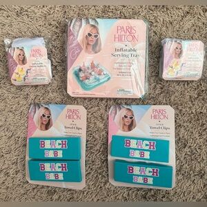 Paris Hilton Poolside Inflatable Teal Serving Tray, Cups And Towel Clips Bundle